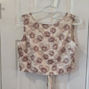 SHEIN Cream Crop Top with Brown Floral Print